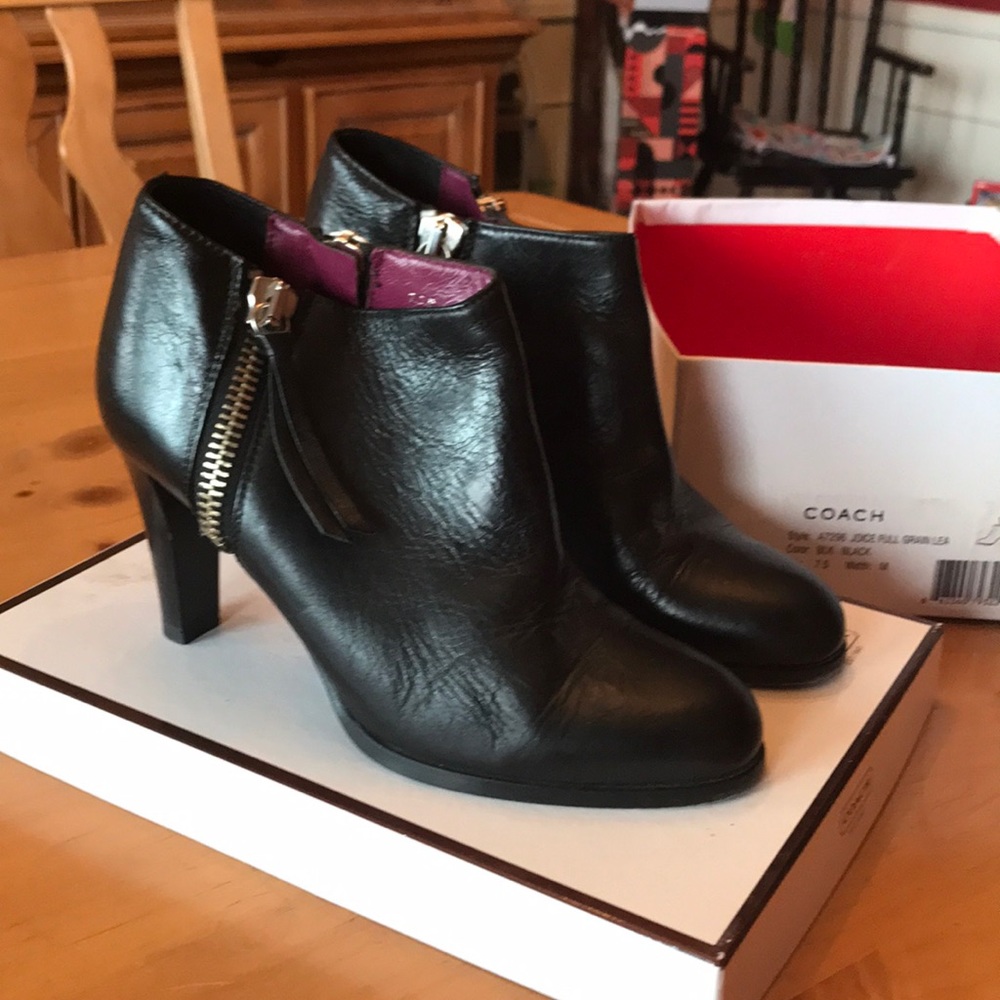 Coach Joice black leather booties